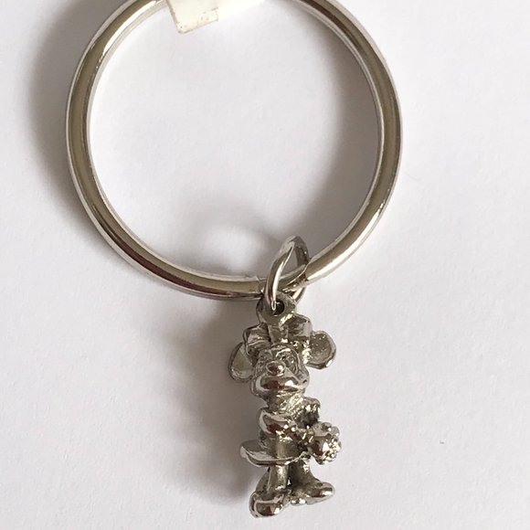 Vintage Disney Minnie Mouse 3D Charm Keychain Keyring Silver Tone - Picture 4 of 10